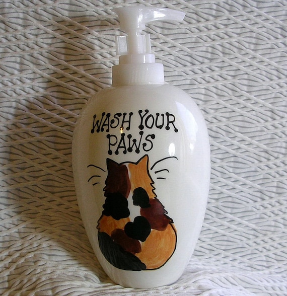 Calico Cat Soap Dispenser Wash Your Paws Ceramic Soap Pump