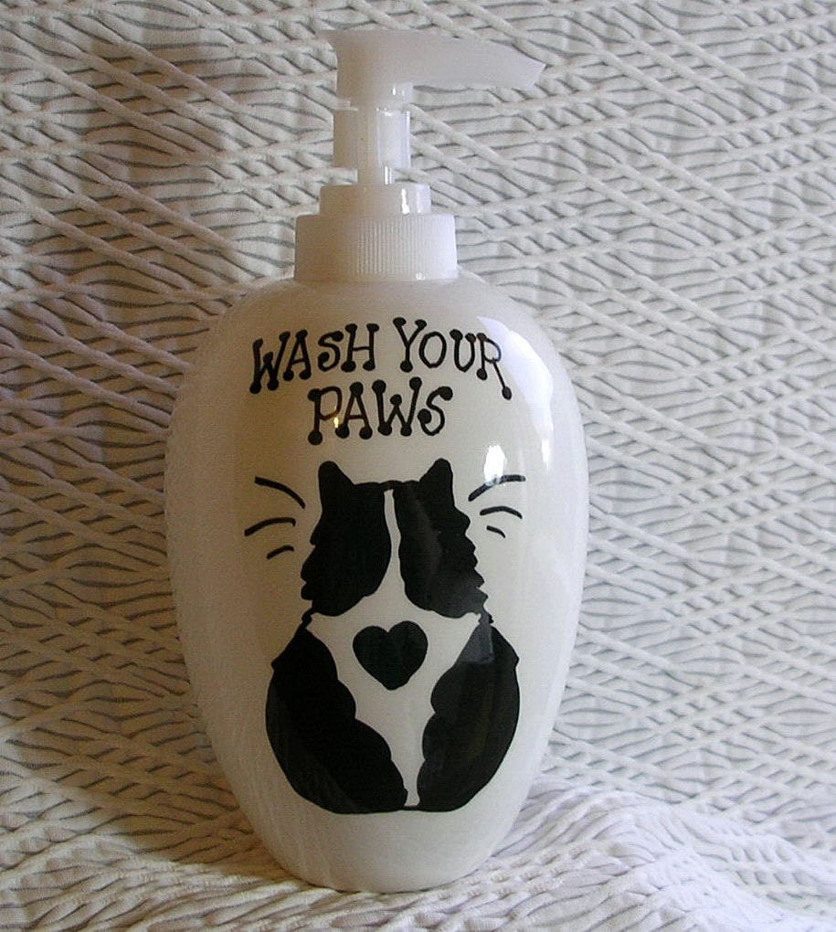 Black & White Cat Soap Dispenser Wash Your Paws by GoodNiteGracie