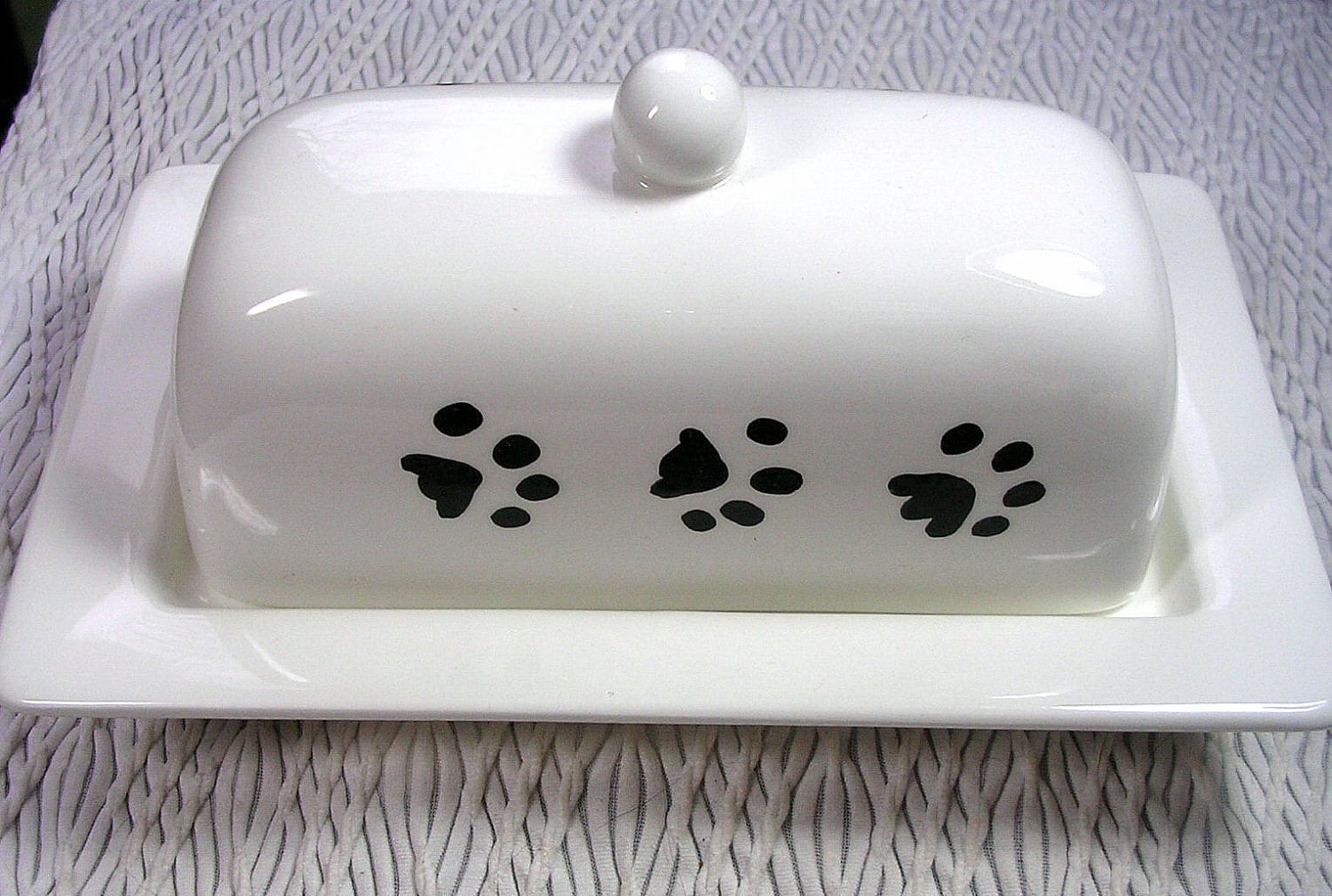 Grey Tabby Cat On Ceramic Butter Dish by GoodNiteGracie on Etsy