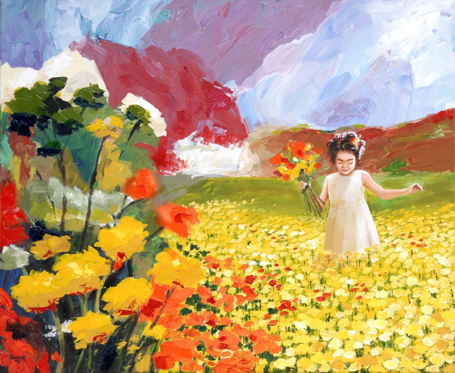 Girl In Field Of Flowers