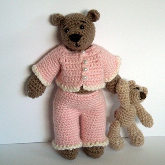 Instant Download - PDF Pattern - Tilda the Bear in Pyjamas and her Teddy Bear. Availble in English or Swedish.