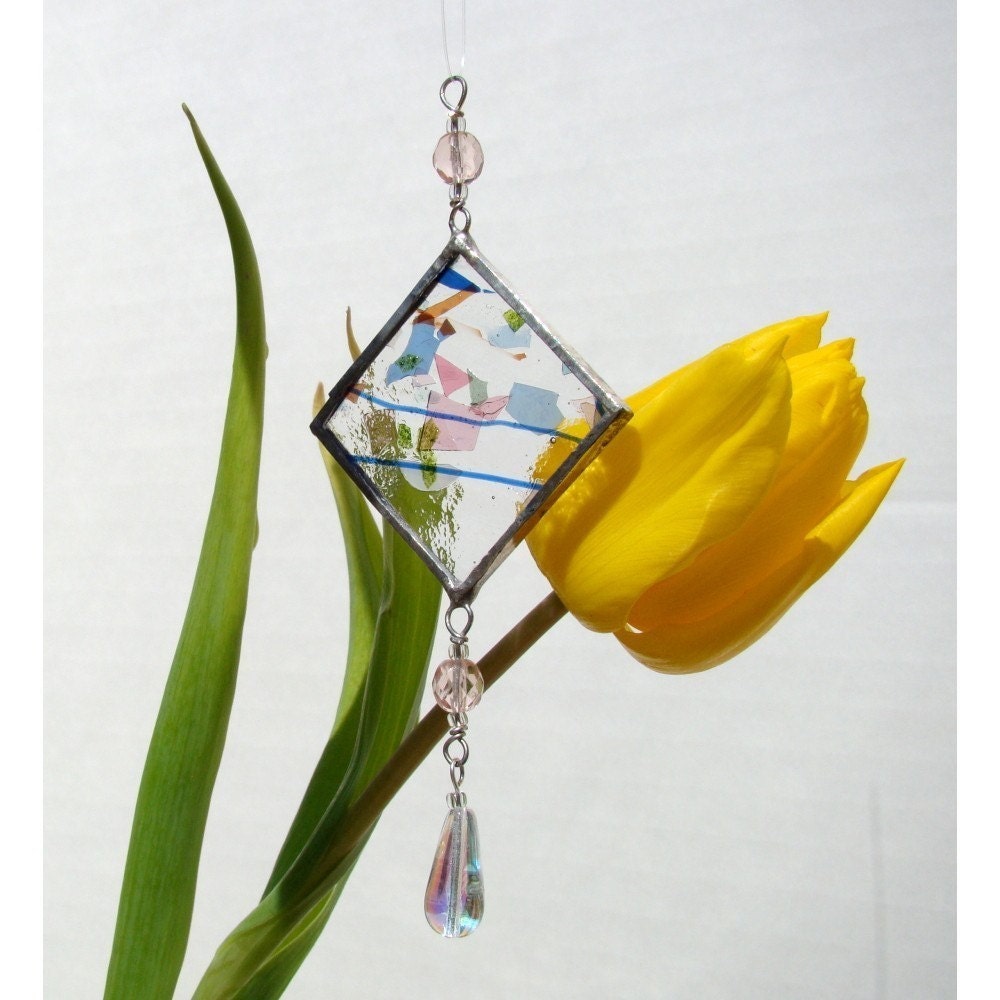 Stained Glass Suncatcher Light Catcher Green Amber Red