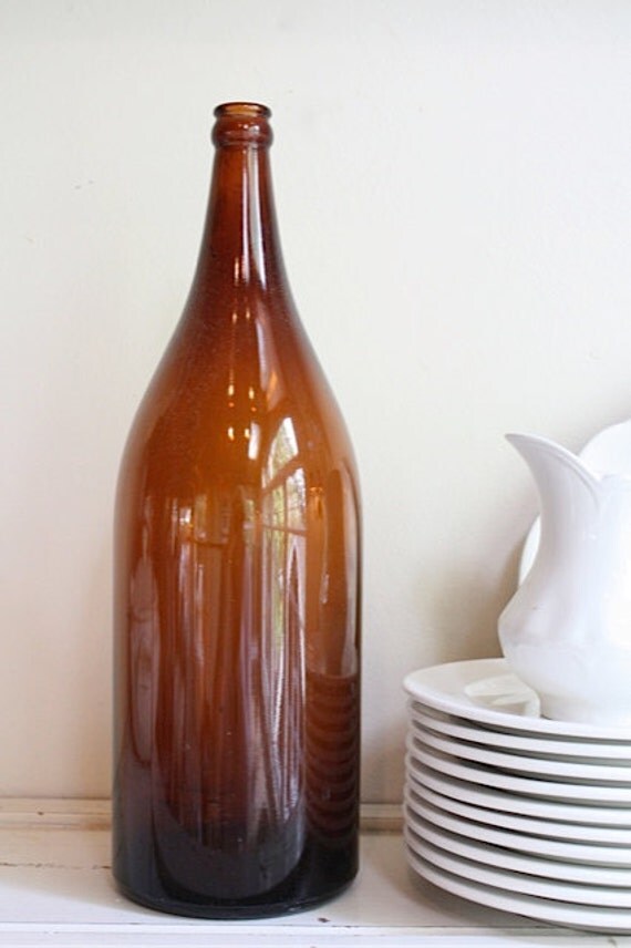 Large vintage amber glass bottle/vase by mysweetsavannah on Etsy