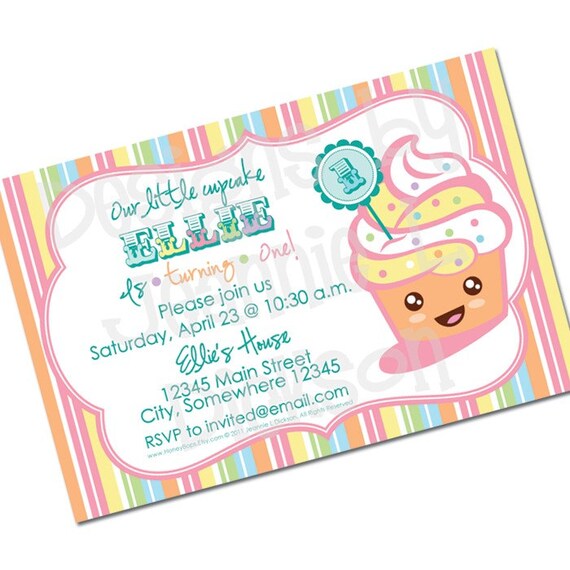 Cupcake Invitation Birthday Baby Shower Custom Printable - PINK - u print or email Il_570xn