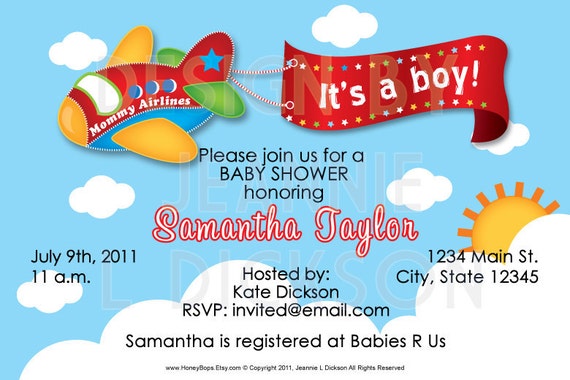 Airplane Invitation Birthday, Baby Shower, Announcement - Little RED Airplane Invite - Digital JPG Il_570xn