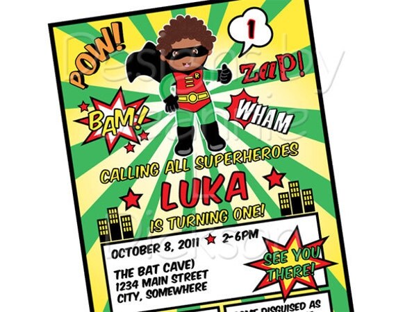 Superhero Invitation Batman Robin Birthday, Announcement Custom - uPRINT digital file Il_570xn