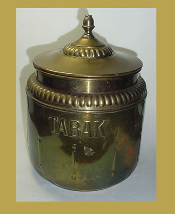 Brass TABAK Tobacco Jar Antique Signed RIO Tiel