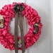 Easter Wreath Pink Polka Dotted Ribbon Wreath Easter Chocolates Confection 16 inch wreath Handmade by Bittersweet Design Studio