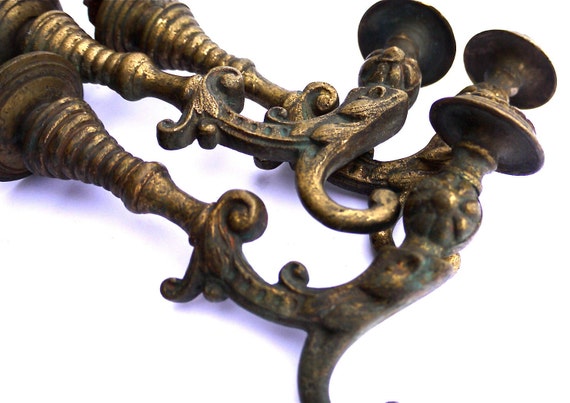 Ornate Antique Hall Tree Hooks brass hardware set of 3 by MygsBird