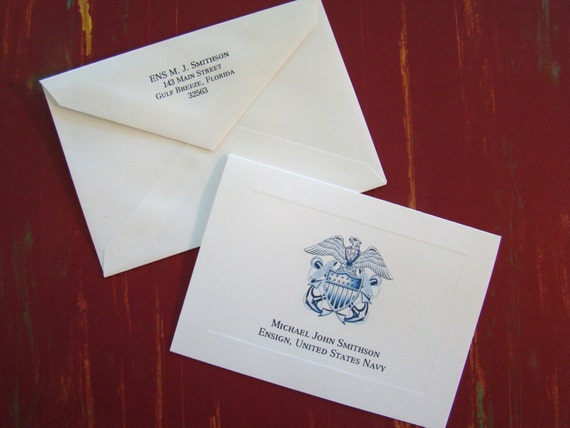 Set of 10 US Naval Officer Crest custom stationery cards USN