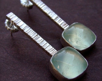 Zen Stick Prehenite Sterling Silver Earrings