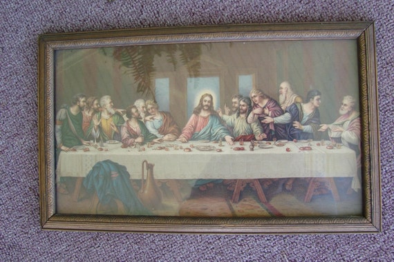 VINTAGE RELIANCE FRAMED PICTURE of the LORDS SUPPER 1940s ERA