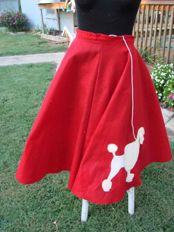 Vintage 1950s Era Red Felt Poodle Skirt with by thecherrychic