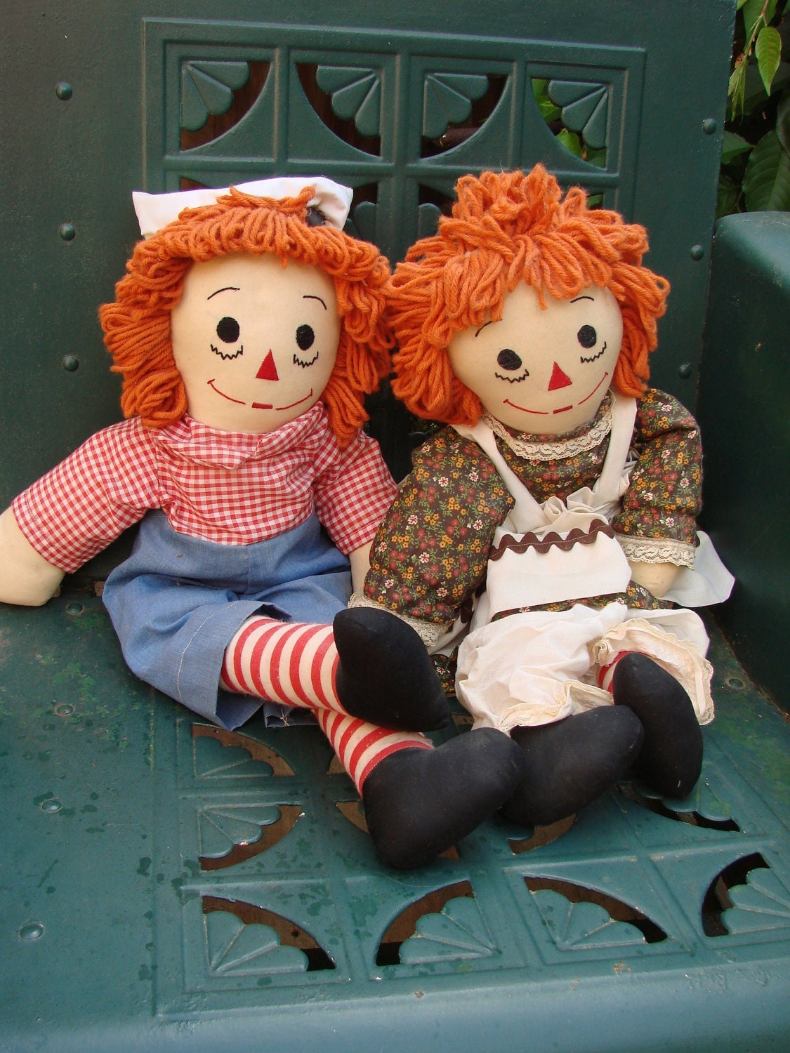 Vintage Pair of Handmade Raggedy Ann and Andy Dolls
