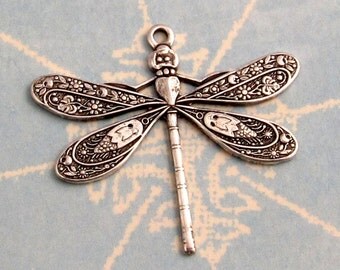 Detailed Dragonfly Charm, Antique Silver, 25 MM, 2 Pc. AS232