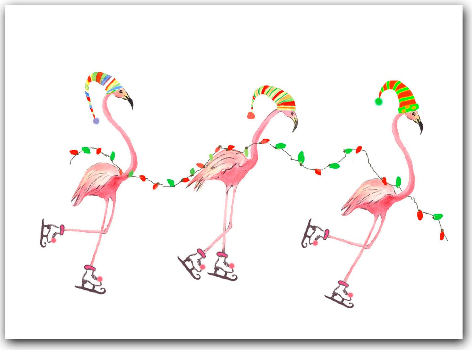 themed beach holiday photo cards Tropical 10 per Christmas cards greeted Flamingo Christmas