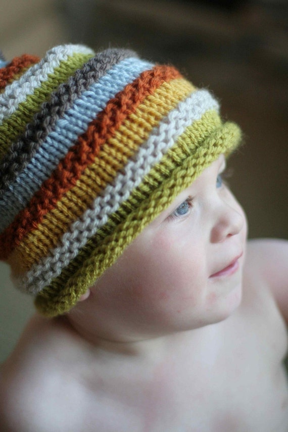 Boys knit hat with colourful stripes. Size 18 months to