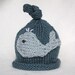 Baby boy knit hat with whale applique. Size newborn to big kid available.