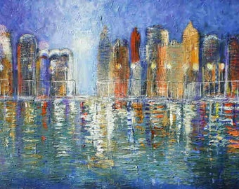 Abstract cityscape painting modern art by LaurenMarems on Etsy