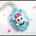 RESERVED - Skull Cameo Necklace, Girly, Baby Blue and Pink