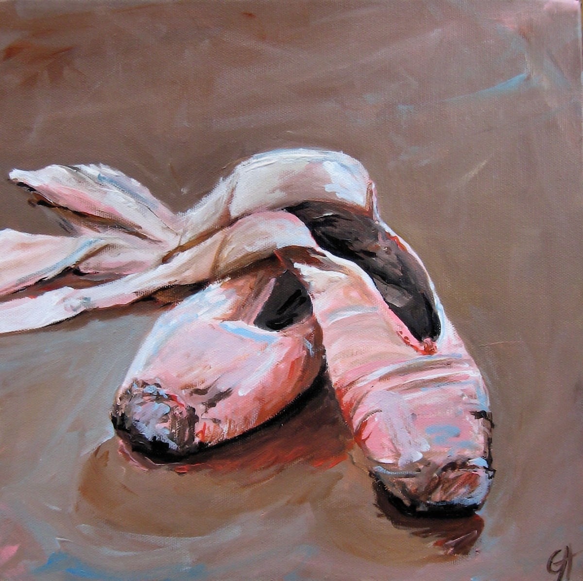 Ballet Shoes Original Acrylic Painting 12 x 12 on 1.5 inch