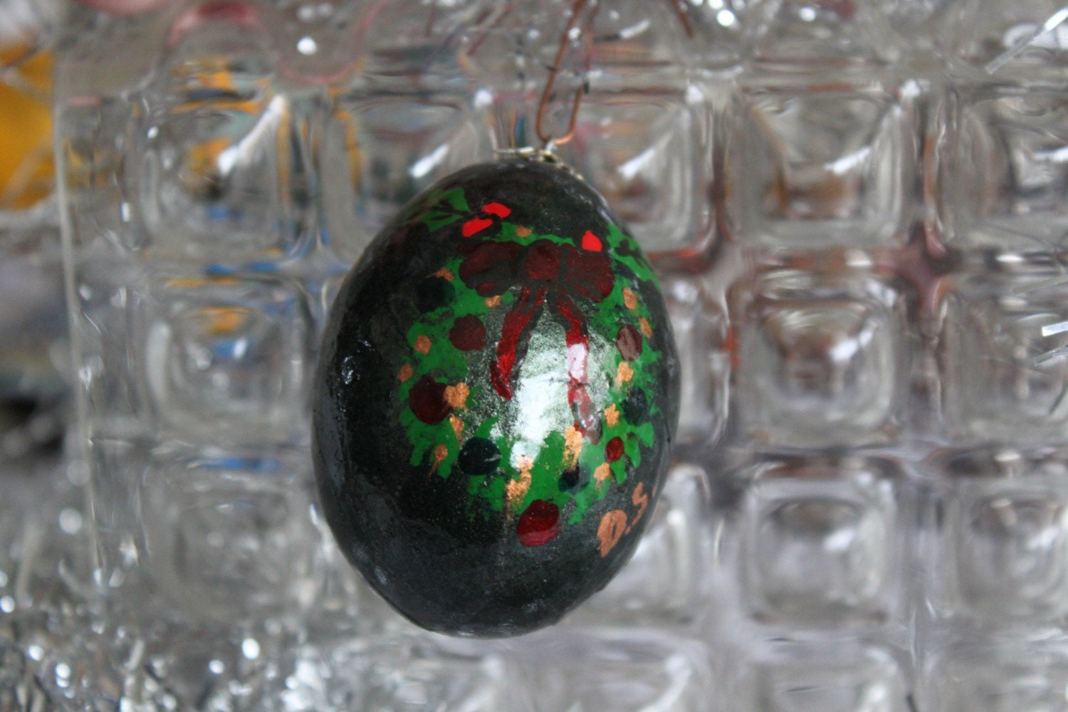 Wreath Hand Blown Paper Mache Egg Christmas Ornament