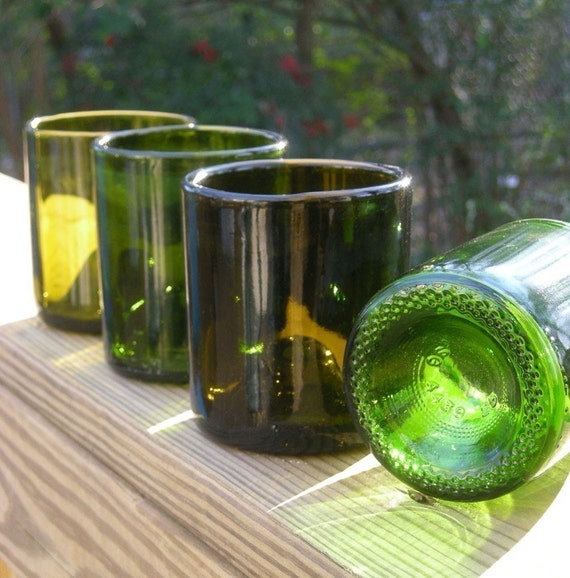 4 Recycled wine bottle glasses mixed set