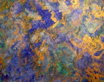 Ocean Watercolor Painting - Large Abstract Watercolor- 12x16 Metallic Watercolor - Cobalt Blue Green Turquoise Gold Metallic