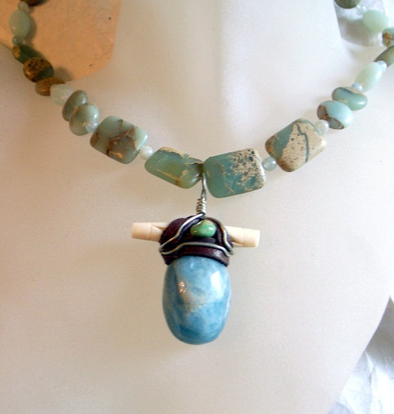 Aquamarine Tribal Necklace Handmade One Of A Kind Genuine