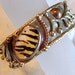 Brutalist Bracelet Unusual-1960s-1970s Vintage Silver Mixed Metal Cuff Hand Painted Tiger Animal Print Brass Copper Silver-Modernist