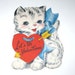 Vintage Unused Children's Novelty Valentine Greeting Card with Cat in Big Blue Bow