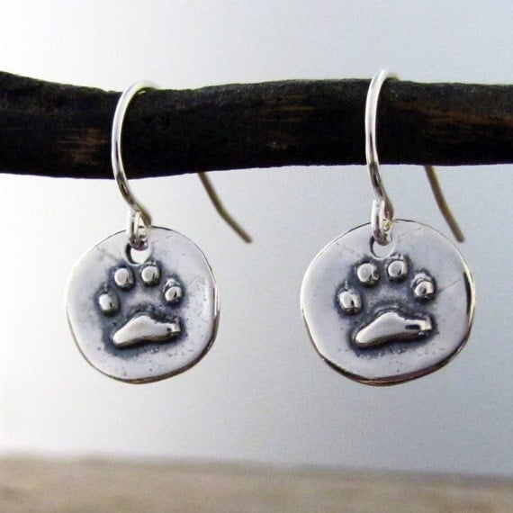 Paw Print Earrings Sterling Silver Dog Paw Jewelry Animal