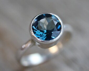 London Blue Topaz Ring, Gemstone Ring, Gift for Her , Sterling Silver Ring, Non Diamond , Nickel Free, Made in your size