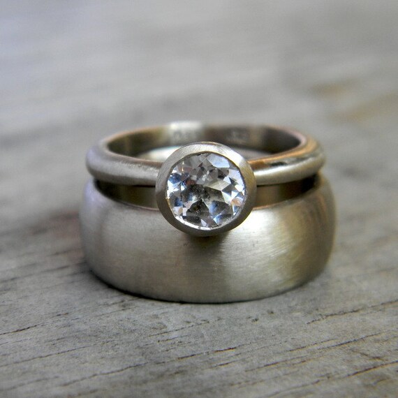 White Sapphire 14k White Gold Engagement Ring Wedding Set in 14k ...