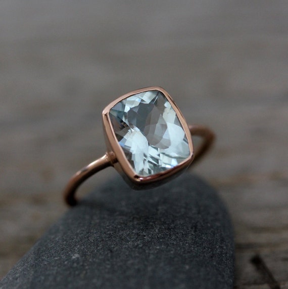 Handmade Aquamarine Cushion Ring  Rose  Gold  Engagament