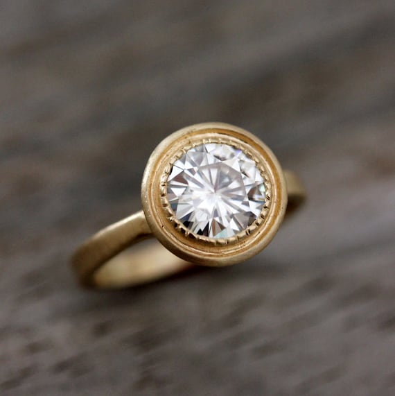 halo engagement ring moissanite wedding ring yellow gold solitaire modern vintage inspired rings - Etsy Wedding Rings halo engagement ring moissanite wedding ring yellow gold solitaire modern vintage inspired rings - Etsy Wedding Rings