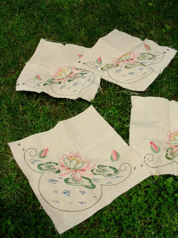 Water Lily Embroidered Panels