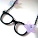 Nerd Glasses Necklace - Black frame glasses charm necklace with pastel lucite flowers and Swarovski crystal - Geek Chic- CLEARANCE