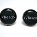 Head tag HTML Studs - Web designer black and white text head tag post earrings - LARGE 14mm - Geekery Geek Chic Techie Computer Programmer