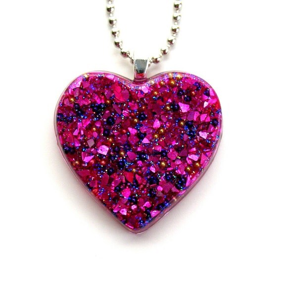 Broken Purple Heart Trashion Resin Pendant Necklace by zombuki