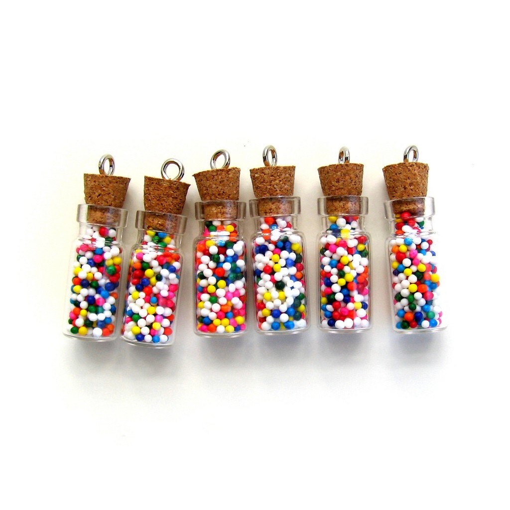 Set of 6 Medium 38mm Glass Bottle Charms with Cork by zombuki