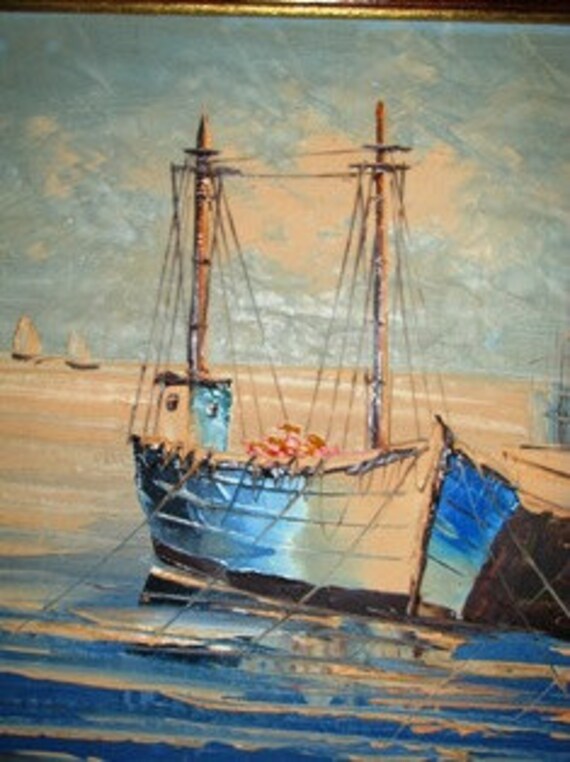 Fishing Boat Trawler Oil Painting 1970's by TheIDconnection