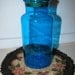 Vintage Glass Bottle, Apothecary Jar, Cork Top, Sun Catcher, Teal or Turquoise, Storage Jar with Lid 44G
