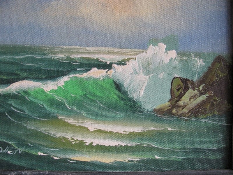 Vintage Oil Painting Galveston Texas Ocean Waves Beautiful