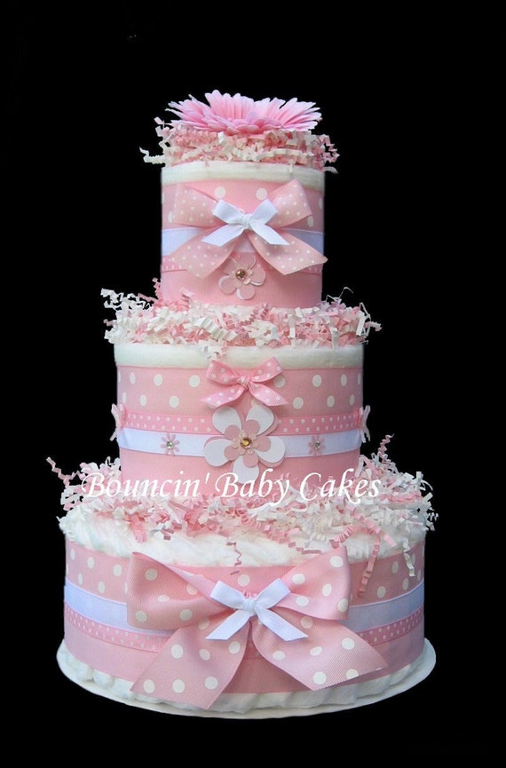 Pink Polka Dots Baby Girl Diaper Cake
