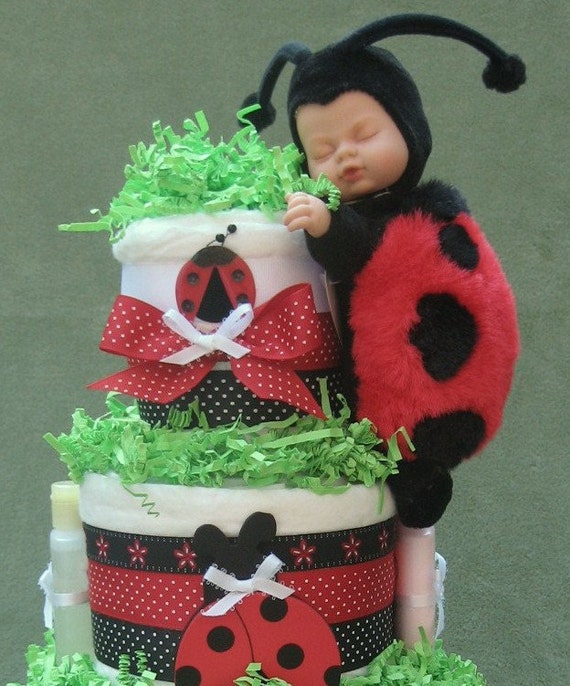 4 Tier Anne Geddes Ladybug Flower Garden Diaper Cake Baby