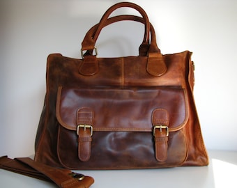 Leather Weekender /Holdall /Travel Bag, Laptop Bag, Brown