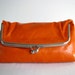 Leather Clutch Bag Handbag Purse Framed in Orange