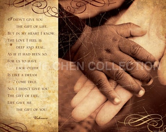 Adoption Gift - Adoption Poem Photo (Black and White Hands) - Adoption Keepsake - Adoption Home Decor - Adoption Quote