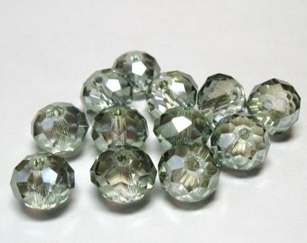 Pale Luster Sage Faceted Rondelle 8x6mm Crystal Beads (Qty 12)